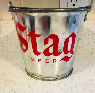 Vintage Stag Beer Metal Ice Bucket With Handle