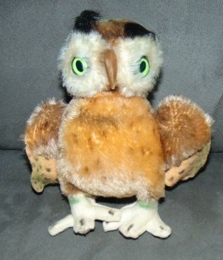Vintage Steiff Mohair Wittie Owl Hard Beak Jointed Swivel Head 5 " No Tags