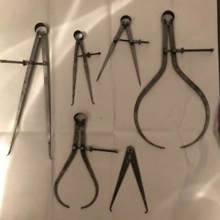 (5) Vintage Machinist Calipers: Starrett And One Unknown