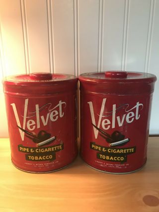 2 Vintage Velvet Tobacco Tin Round Tim