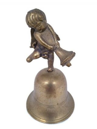 Brass Bell Angel Cherub India Vintage Hand Held