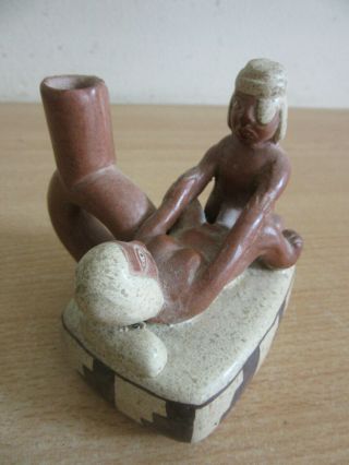 Vintage Moche Amano Peru Erotic Pottery Figural Jug Pitcher Vessel 3