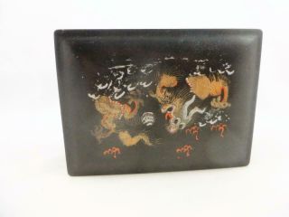 Vintage 1920 ' s Chinese Lacquer Hand Painted Dragons Box ' Foochow ' Boa See 2