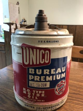 Vintage Unico Bureau Premium 5 Gallon Motor Oil Can