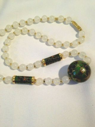 Vintage Cloisonne And Jade Beads Necklace