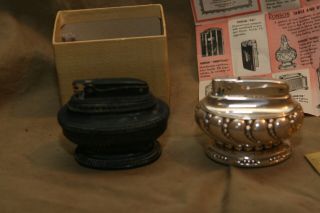 2 Vintage Ronson Cigarette Lighters Crown & Queen Ann w Pamplet & Cloth Bag 2