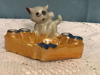 Vintage (luster Ware) Cat Ashtray And Cigarette Holder Made In Japan