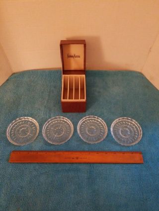 Set Of 4 Vintage Neiman Marcus Glass Coasters With Faux Leather Box