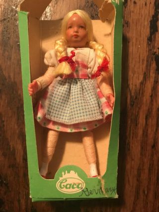 Vintage Caco Dollhouse Doll Germany Young Blonde Girl Braided Hair Box Flexible