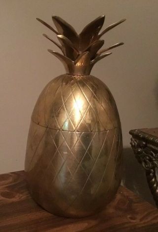 Large Vintage Brass Pineapple Trinket Box Candle Holder Candy Jar India 8 "