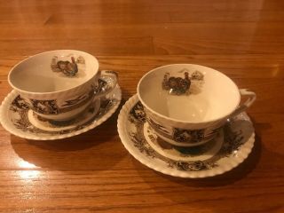 Set Of 2 Vintage Johnson Brothers Barnyard King Turkey Cups And Saucers