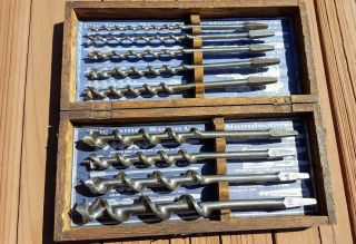 Vintage Set Of 10 James Swan Co.  Auger Drill Bits In Orig.  Box W/ Name Plate
