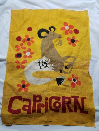 Vintage Capricorn Hippy Irish Linen Mills Tea Towel 1960 