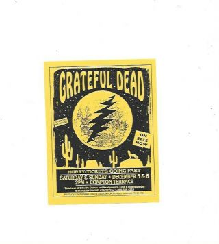 Grateful Dead Vintage Flyer Dec.  5 - 6,  1992 Compton Terrace 5.  5 X 4.  25 Inches
