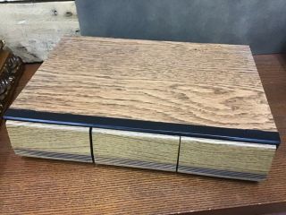 Vintage Brown Wood Effect Cassette Tape Storage Box 3 Drawer 36 Audio Tapes