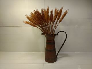 Vintage Rustic 9 " Metal Water Pitcher With Wheat Stems Home Decor Hd396