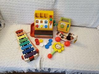 Vintage Fisher Price Baby Rattle,  Cash Register,  Radio,  Snoopy Dog & Xylophone
