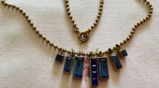 Vintage Art Deco Czech Necklace With Deep Set Royal Blue Rhinestones C1930’s