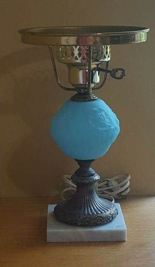 Vintage Fenton Blue Satin Poppy Student Table Lamp Base - No Shade