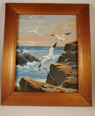 Paint By Numbers Painting Seagulls Water Crashing Waves Vintage 8 " 
