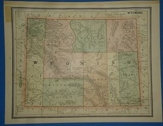 Vintage Circa 1886 Wyoming Territory Map Old Antique Atlas Map