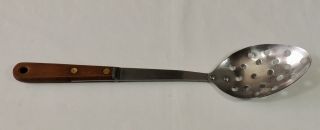 Vintage Robinson Knife Co Stainless Steel Brass Rivets Slotted Serving Spoon.  Euc