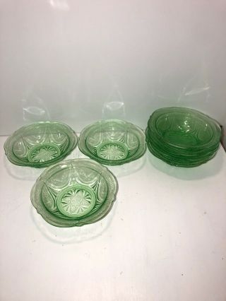 Vintage Elegant Green Depression Glass Small Bowls (7)