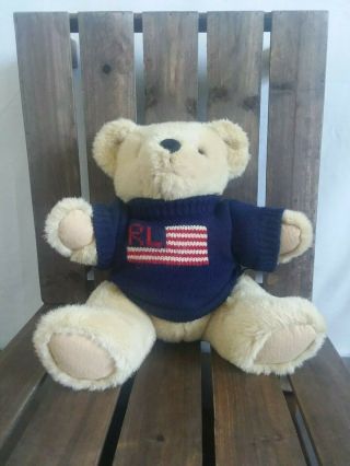 Vintage Ralph Lauren Polo 1996 Plush Teddy Bear Usa Flag Sweater