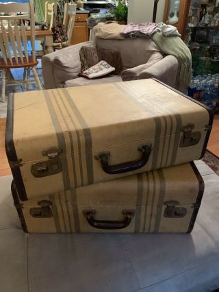 Vintage Suitcases Set Of 2 With Stripes