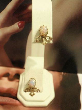 Vintage 2 Pairs Of Faux Opal & Rhinestone Screw Back Earrings