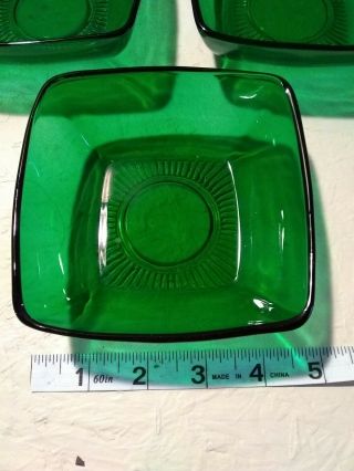 7 Vintage Anchor Hocking Fire King Forest Green Charm Square Small Berry Bowls