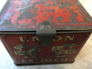 1920 ' s Vintage Metal Tin Union Leader Cut Plug Tobacco Smoking or Chewing. 4
