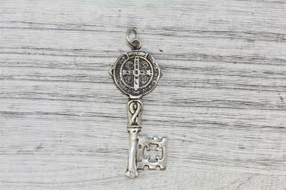 Vintage 925 Sterling Silver Cross Pendant Key Religious Design Pretty N3883