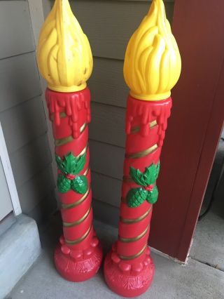 Vintage 36 " Christmas Blow Mold Candles Yard Decoration Holly