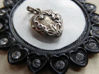 Vtg Sterling Very Old Solid Puffy Heart Charm Red Enamel Flowers