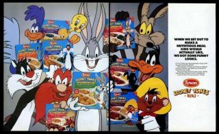 1990 Bugs Bunny Sylvester Cat Looney Tunes Tyson Tv Dinner Vintage Print Ad