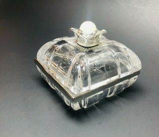 Vintage Lenox Crystal Trinket Ring Box Flowered Pearl Silver Tone Germany Signed 2