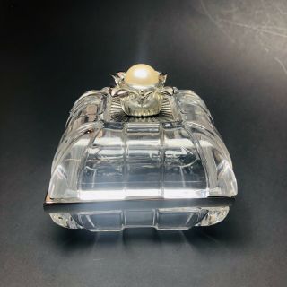 Vintage Lenox Crystal Trinket Ring Box Flowered Pearl Silver Tone Germany Signed 3