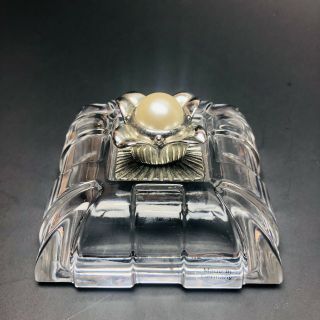Vintage Lenox Crystal Trinket Ring Box Flowered Pearl Silver Tone Germany Signed 6