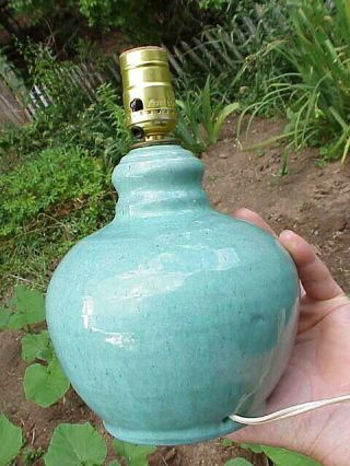 Vintage Nc Pottery Mitchfield Clay Gourd Shaped Elec Lamp Turquoise Blue Glaze