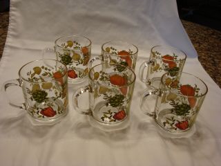 Set of 6 Spice of Life Vegetable Garden Arcoroc France Glass Mugs Coffee Cup VTG 2
