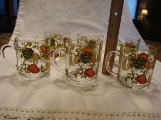 Set of 6 Spice of Life Vegetable Garden Arcoroc France Glass Mugs Coffee Cup VTG 3