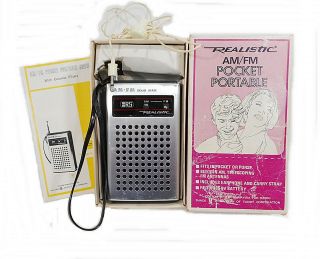 Vintage Am/fm Portable Pocket Radio Realistic Radio Shack Box Ear Phone