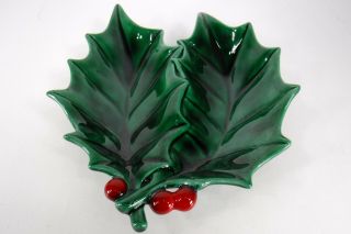 Vintage Holland Mold Christmas Holly Berry Leaf Candy Nut Dish Green 3