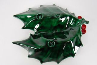 Vintage Holland Mold Christmas Holly Berry Leaf Candy Nut Dish Green 5