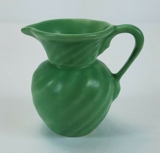 Vintage Ceramic Porcelain Swirl Pottery Creamer Mini Green Pitcher With Handle