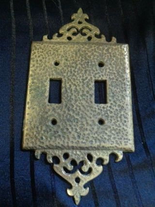 Vintage Electrical Double Switch Plate Cover Wall Hammered Brass Ornate