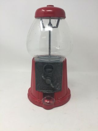 Vtg 1985 Red Metal Glass Carousel Coin Bank Gumball Candy Machine Junior No 93