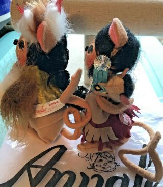 2 Native Indian & Papoose ANNALEE Mouse Dolls Vintage Set w/ Bag 4