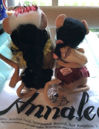 2 Native Indian & Papoose ANNALEE Mouse Dolls Vintage Set w/ Bag 5